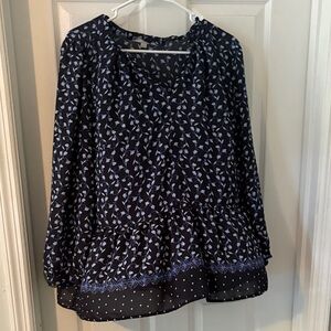 LOFT Navy and White Patterned Blouse